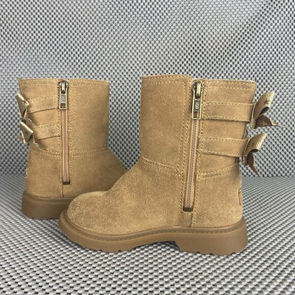 UGG Tillee Bow Boots Girls Size 8 Brown Chestnut Zipper - Picture 6 of 13